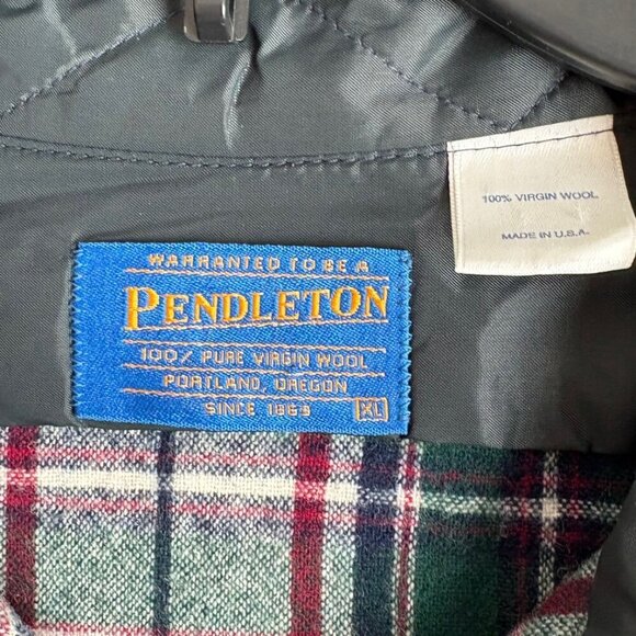 Vintage Pendelton Green/Cream Flannel Shirt with Suede Elbow Patches Size XL - Picture 11 of 13